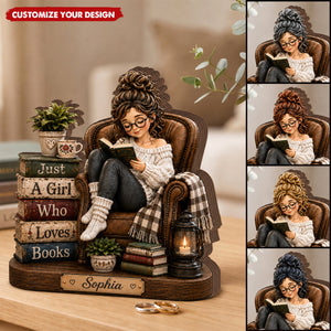 Personalized Book Lover Wooden Block, Just a Girl Who Loves Books Plaque