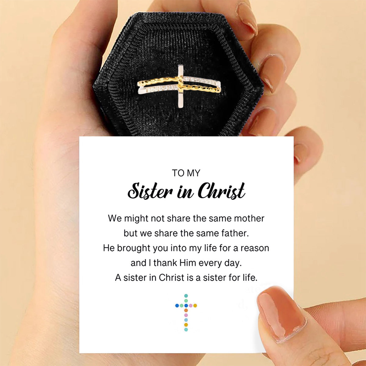 KISSFAITH-To My Sister In Christ Cross Ring