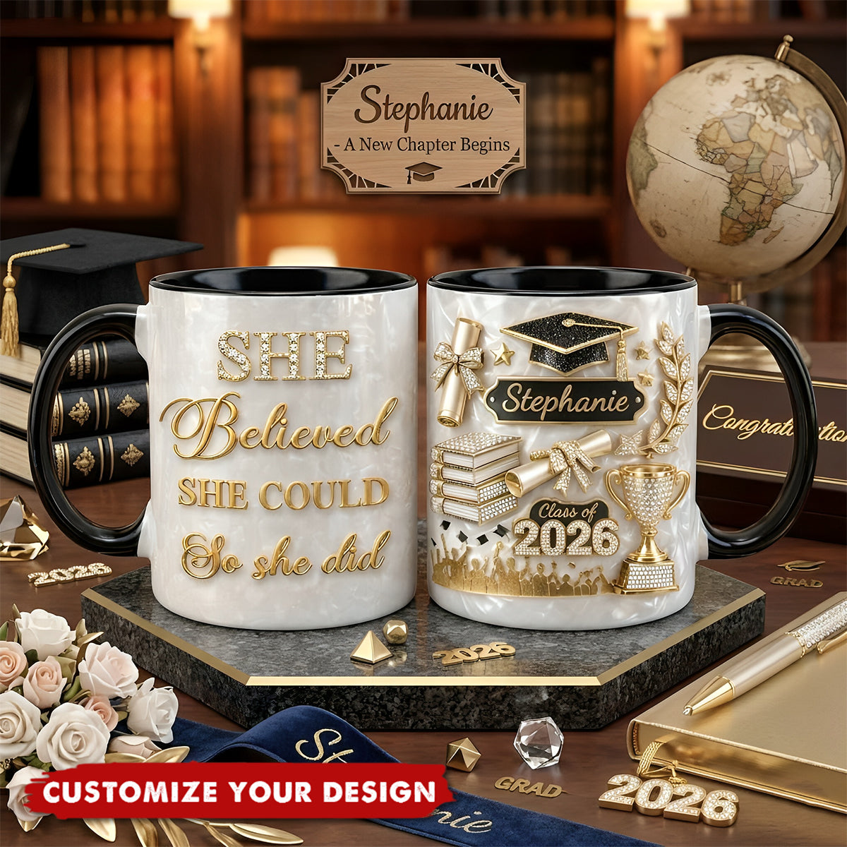 Custom Graduation 3D Inflated Effect Coffee Mug, Class Of 2026