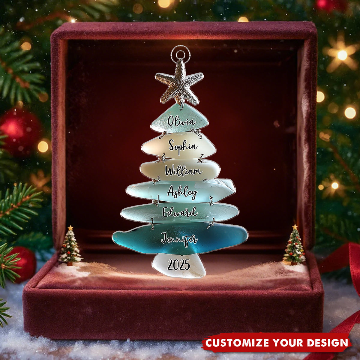Family Sea Glass Christmas Tree - Personalized Family Ornament