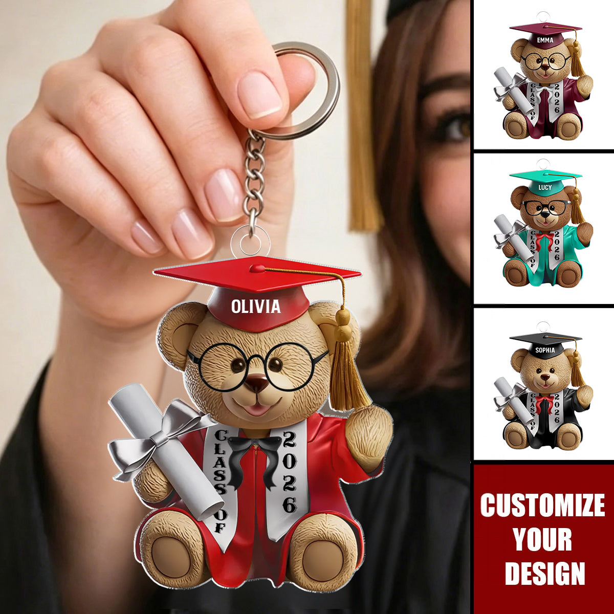 Graduation Bear 3D Effect - Personalized Acrylic Keychain