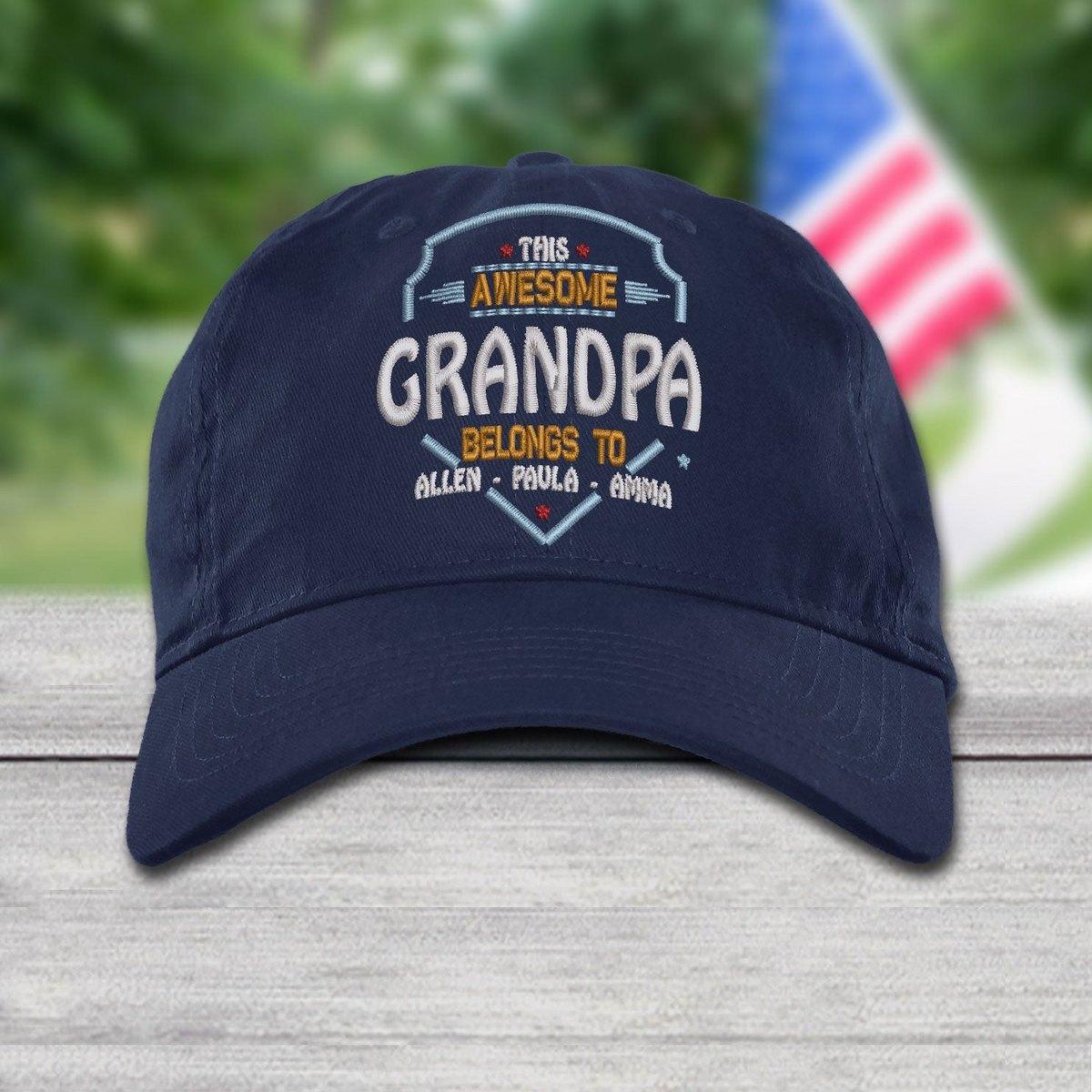 Personalized Papa Top With Grandkids Cap