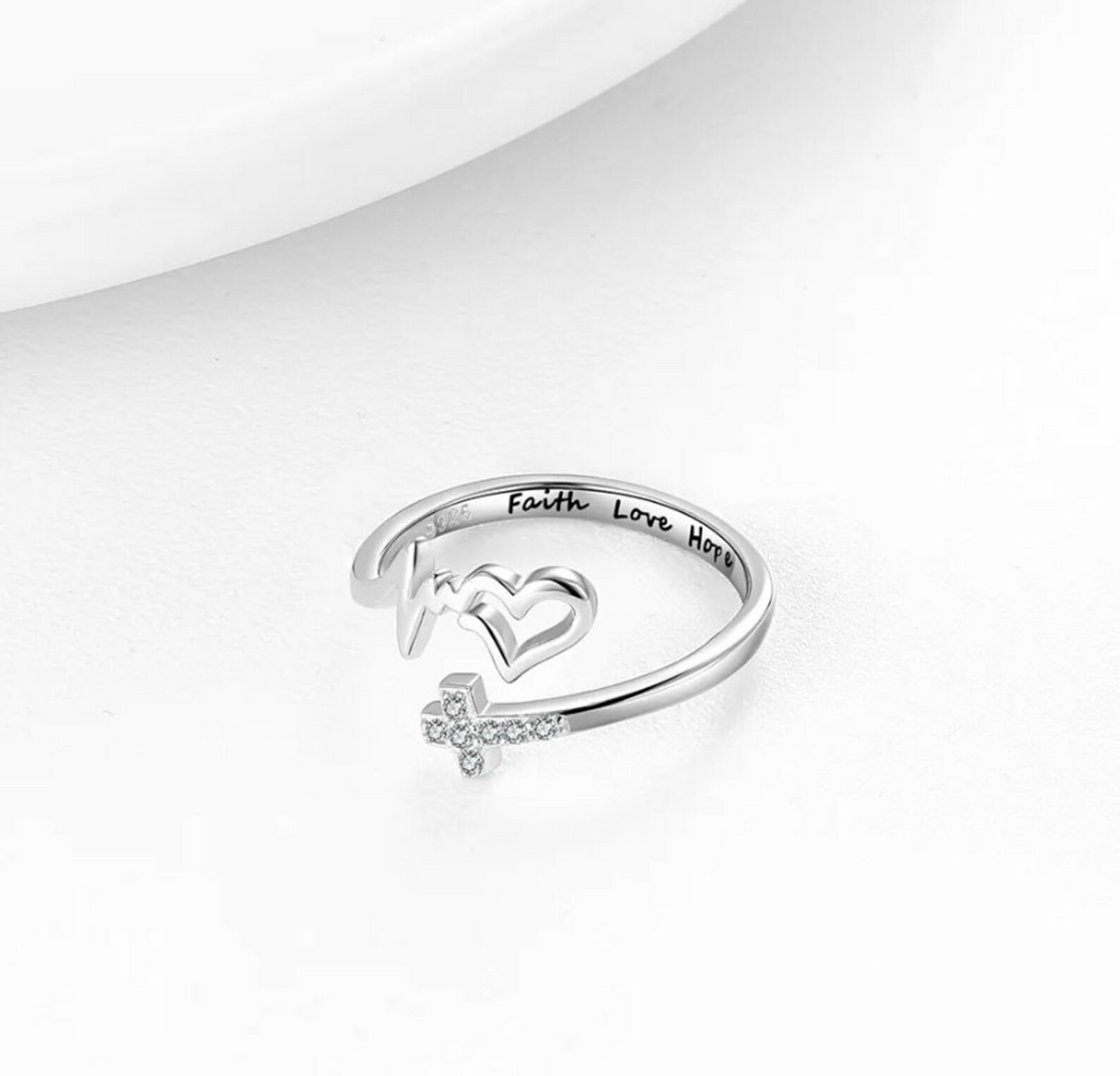 KISSFAITH- Christan Faith Hope Love Sterling Sliver Adjustable Ring