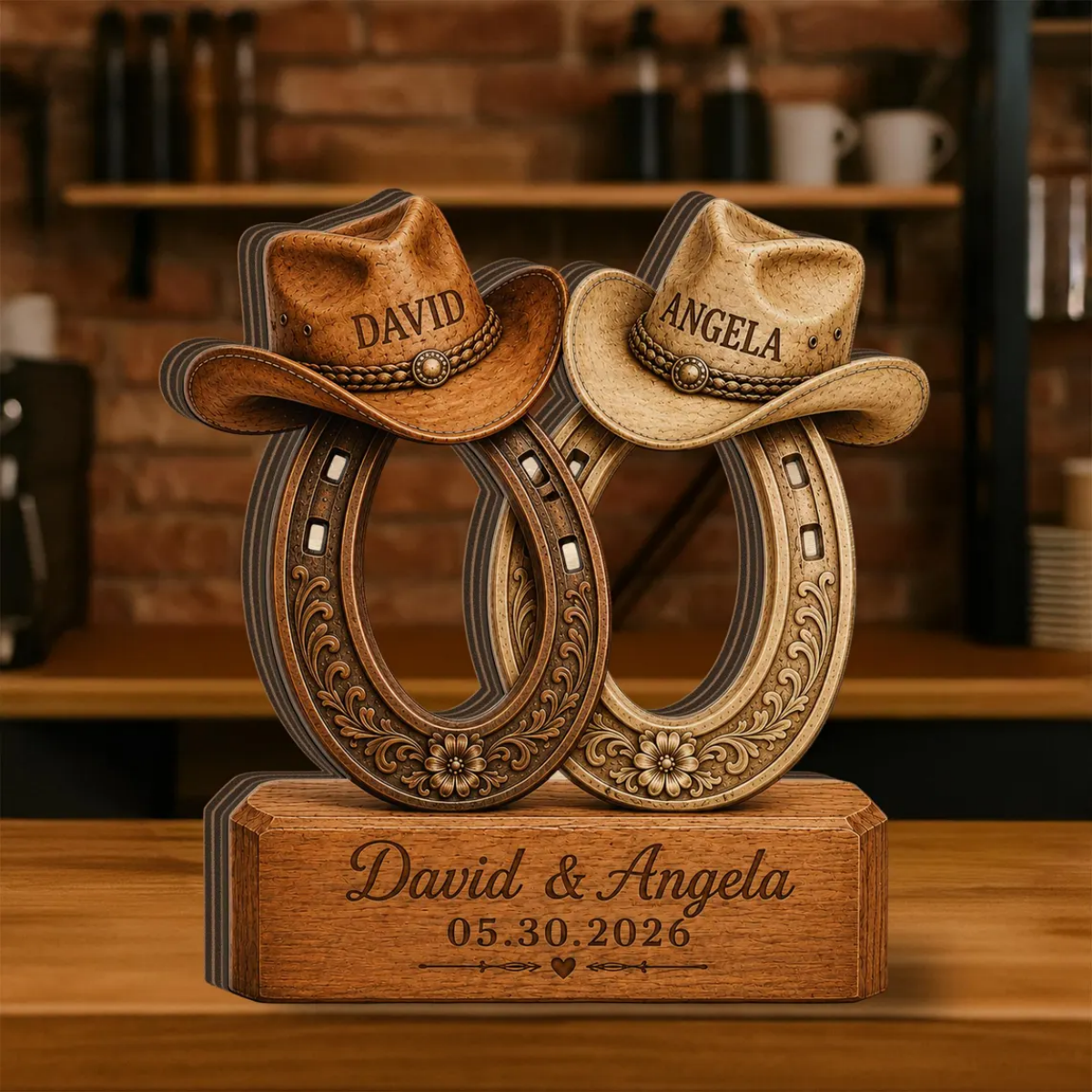 Personalized Horseshoe Cowboy Hat Wooden Plaque - Western Couple Decor