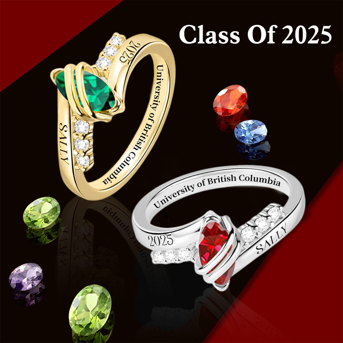 Personalized Graduation Birthstone Ring Gift for Graduates