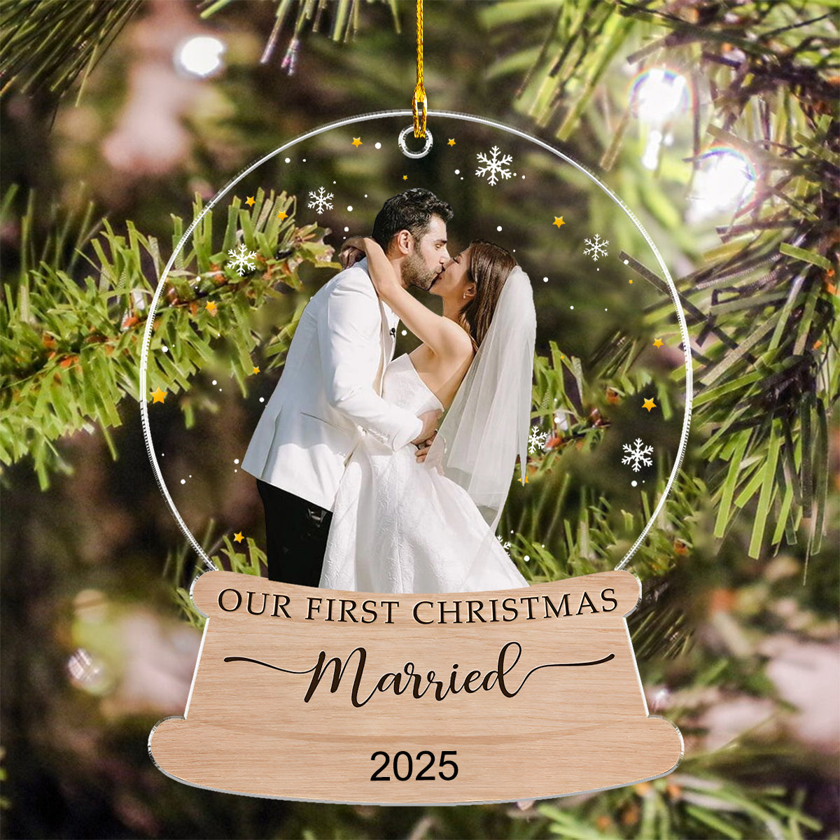 First Christmas Married - Custom Photo Couple Ornament