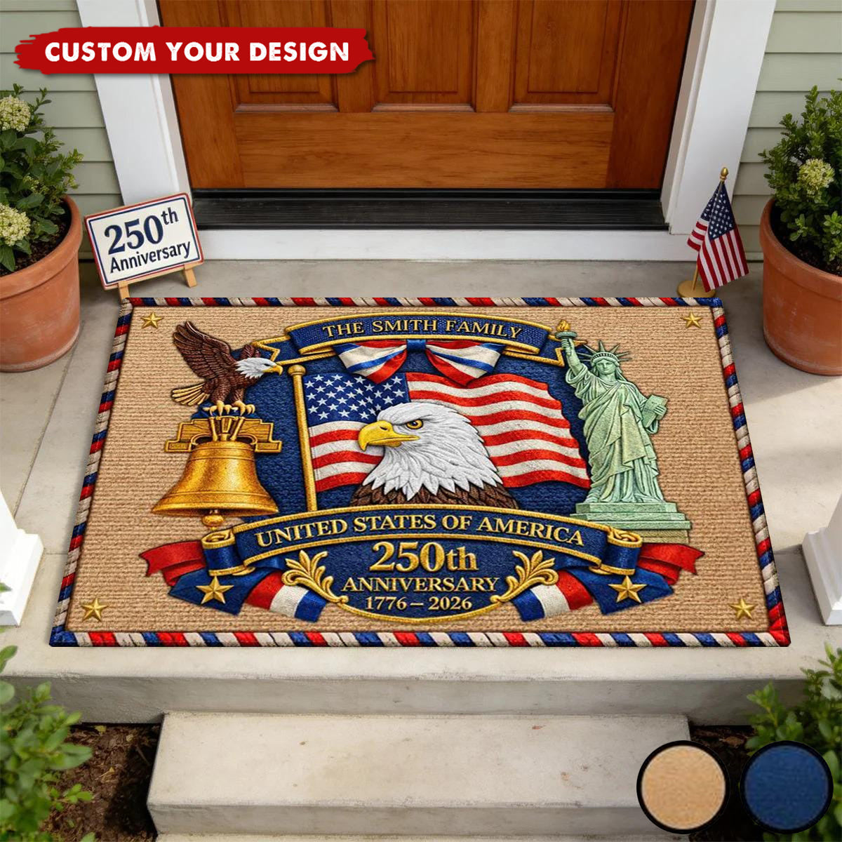 Personalized America 250th Anniversary Family Doormat, 4th Of July Keepsake