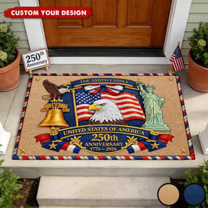 Personalized America 250th Anniversary Family Doormat, 4th Of July Keepsake