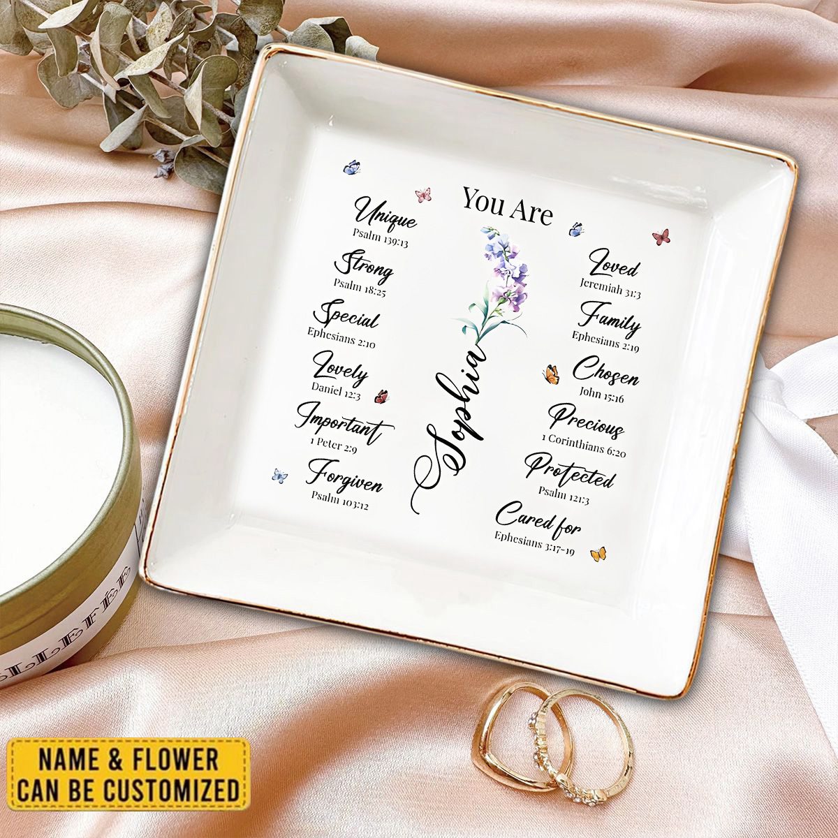 God Says You Are Custom Birth Flower - Personalized Jewelry Dish