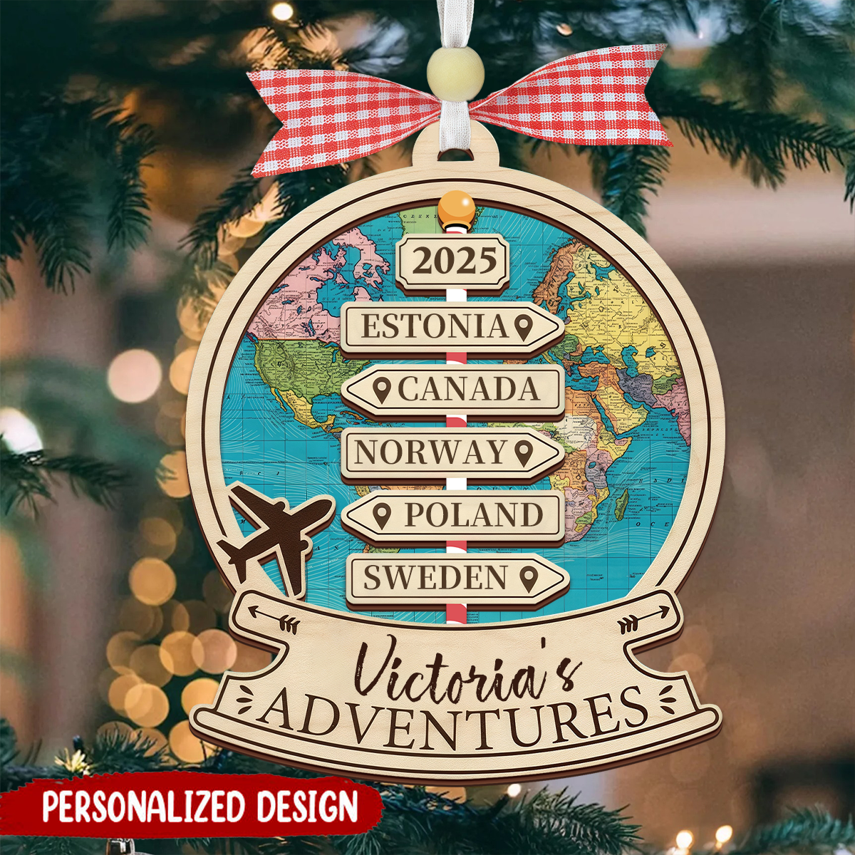 Personalized Traveling Destination Christmas Ornament