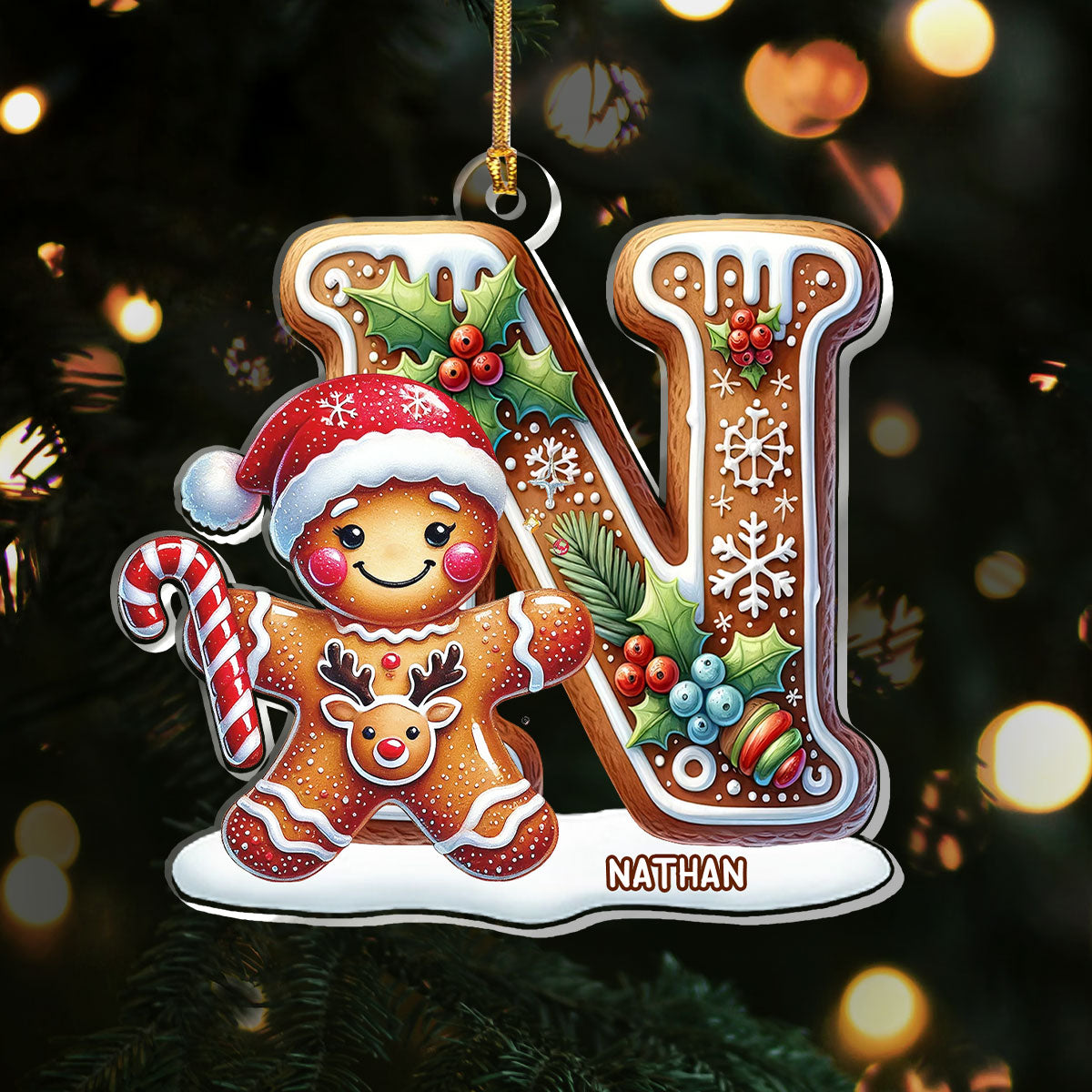 Gingerbread Man Alphabet - Personalized  Acrylic Ornament