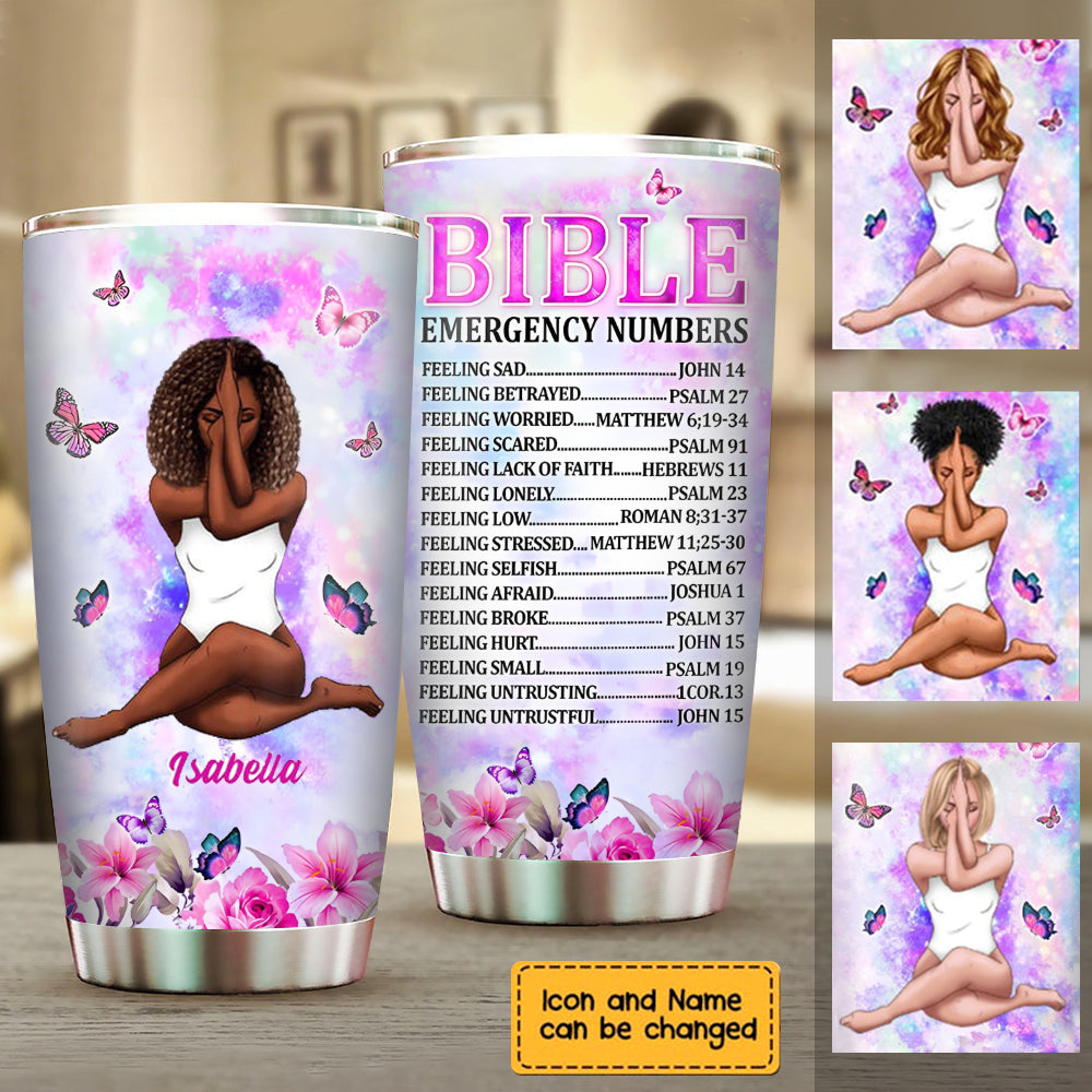 Personalized Christian Faith Bible Emergency Numbers Steel Tumbler
