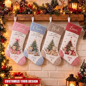 First Christmas Baby Keepsake Teddy Bear - Personalized Stocking