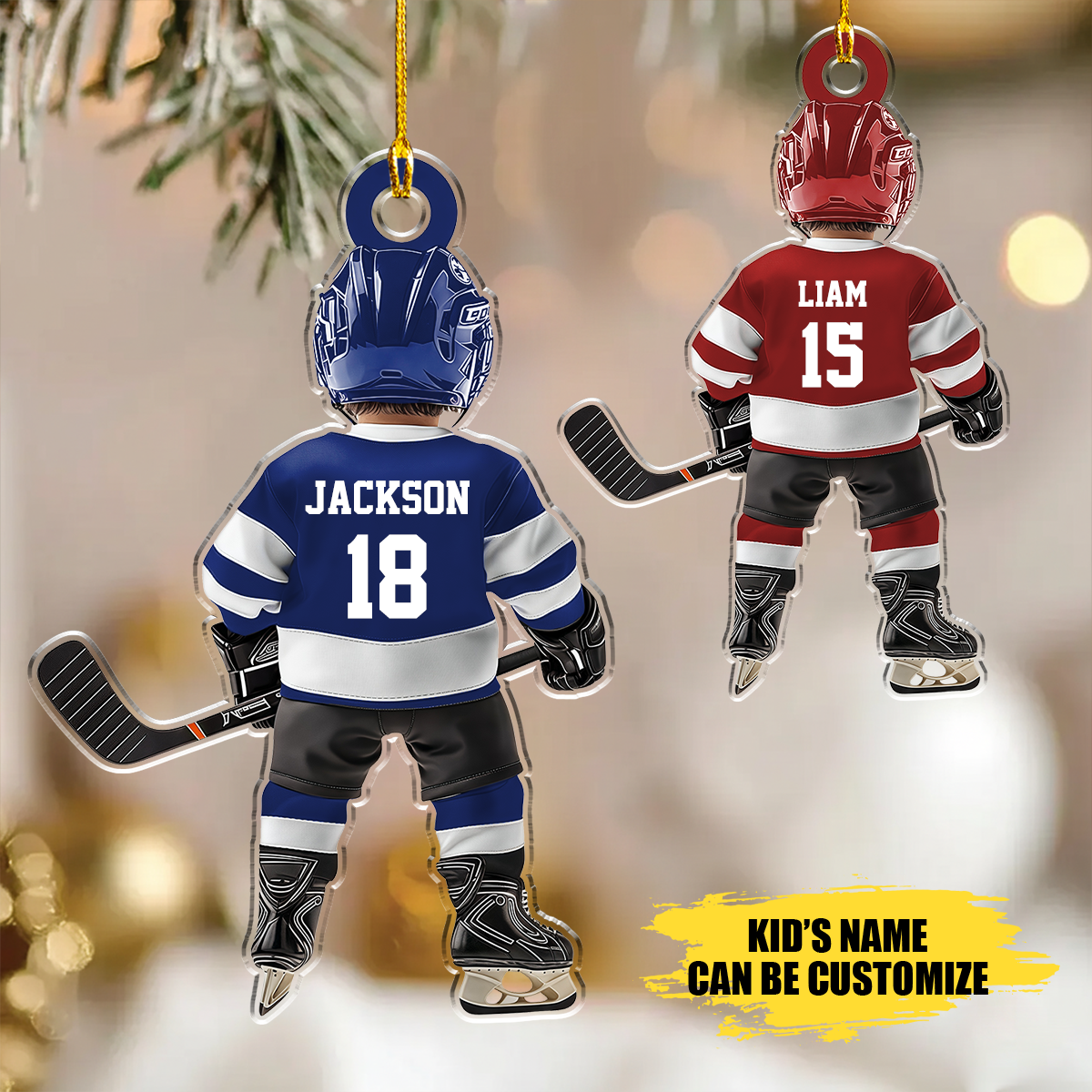 Personalized Hockey Kid Christmas Ornament