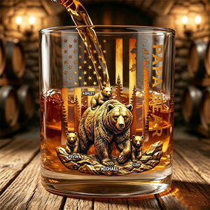 Papa Bear Round Glass - Personalized Gifts For Dad