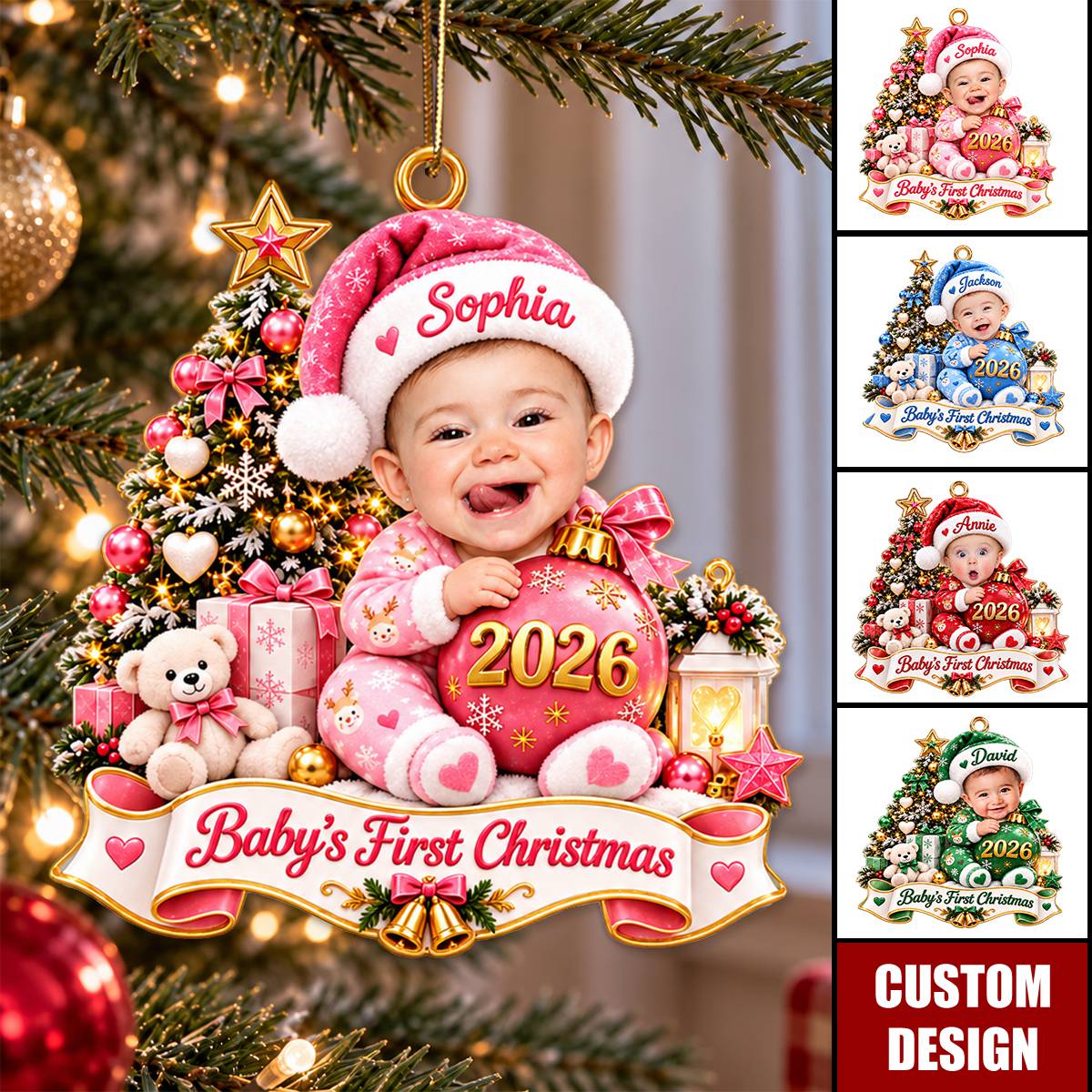Personalized Baby's First Christmas Ornament, Custom Photo Newborn Keepsake