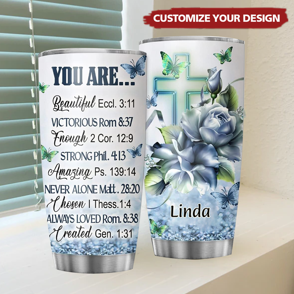 Personalized Christian Gifts for Women Faith Bible Inspired Religion Coffee Cross Tumbler -God says you are
