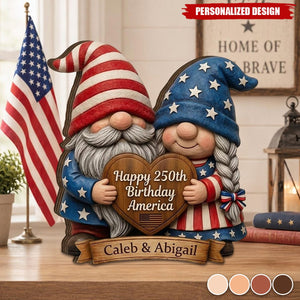 Personalized Patriotic Couple Wood Plaque, Happy 250th Birthday America Gift