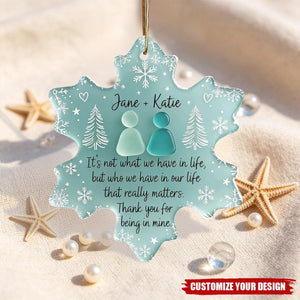 Personalized  Sea Glass Friendship Ornament, Snowflake Friendship Keepsake