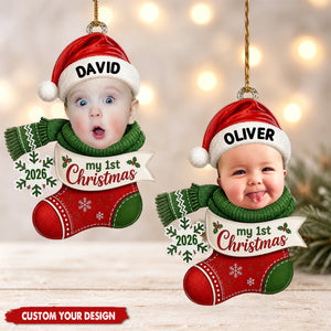 Custom Baby Face Photo Ornament, Newborn Stocking Decor