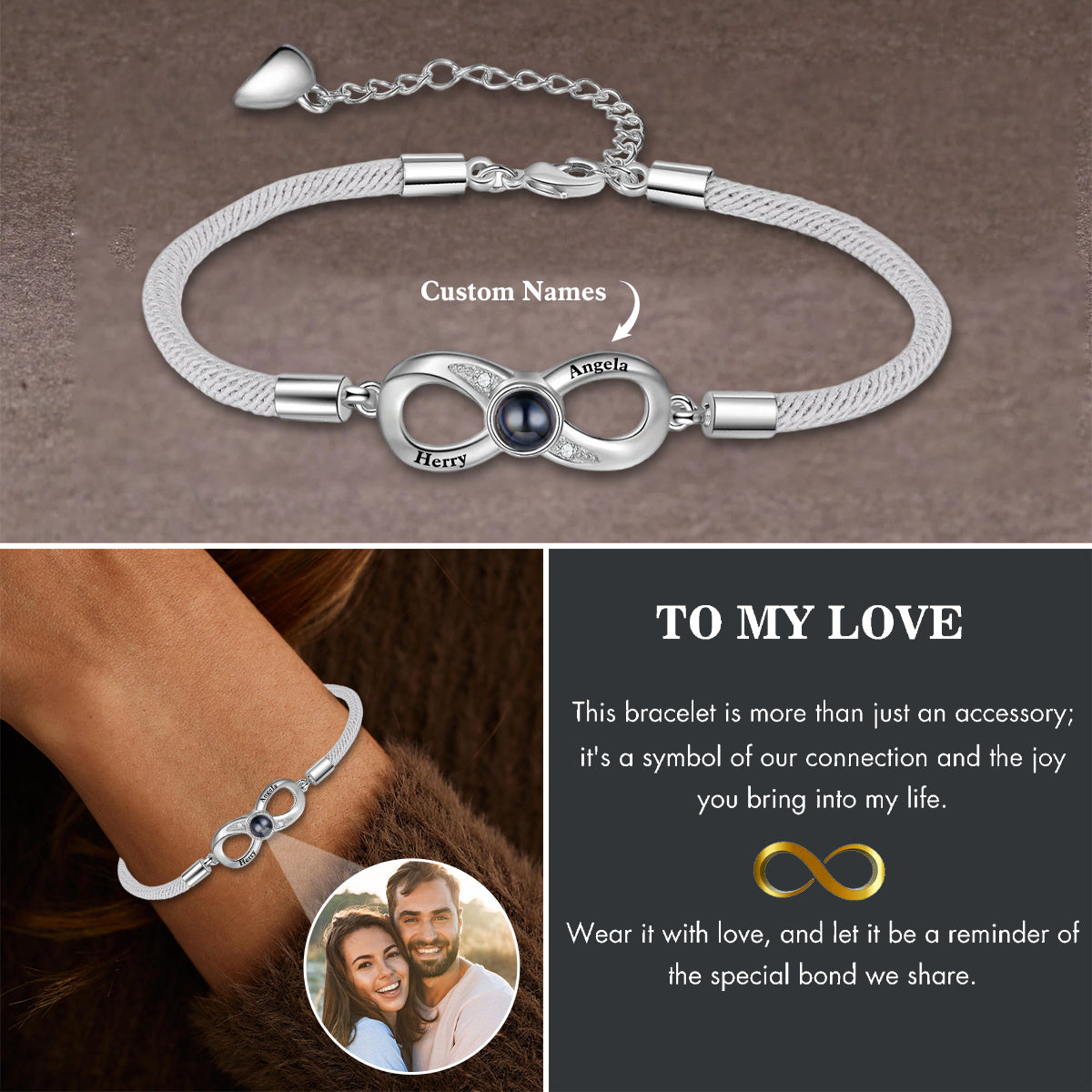 Personalized Infinity Name Photo Projection Bracelet for Couples