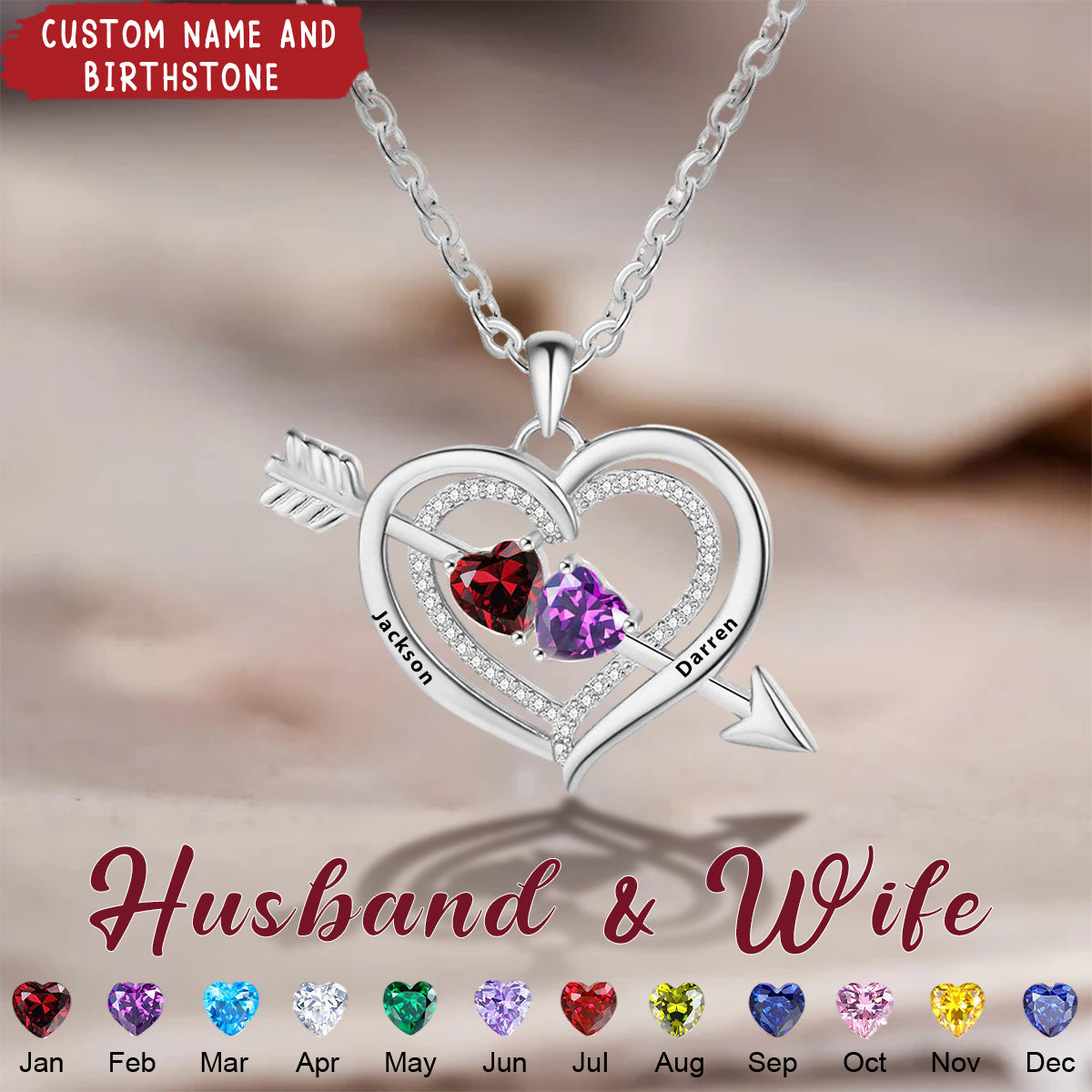 Personalized Name & Birthstone Promise Couple Necklace