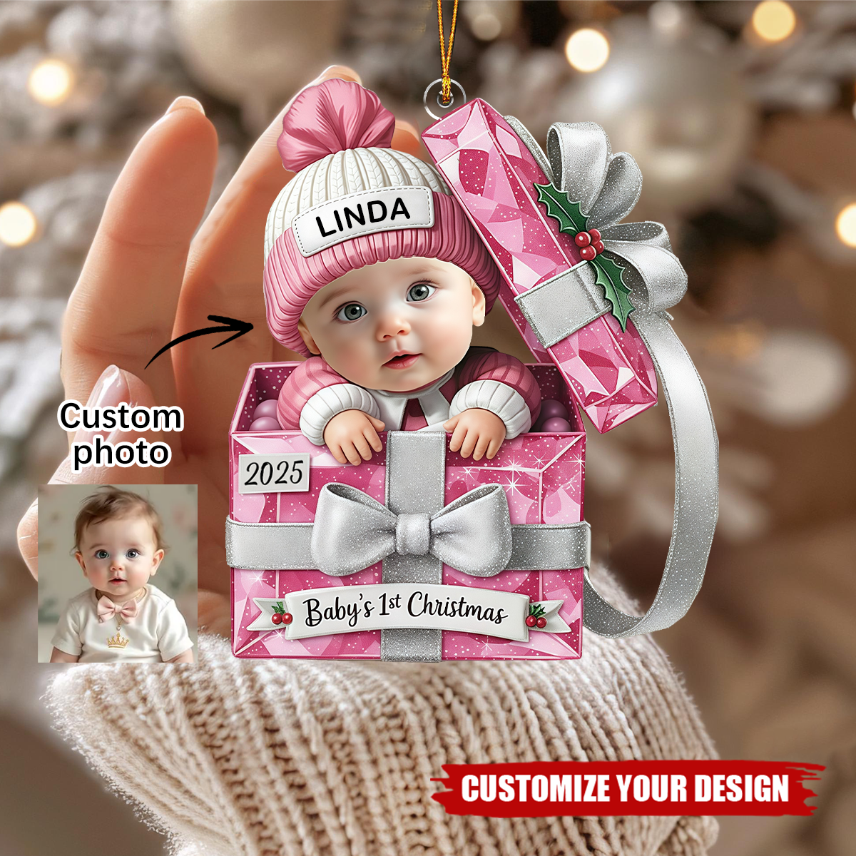 Personalized Face Baby Photo First Christmas Ornament