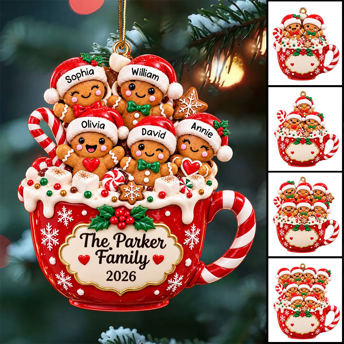 Personalized Gingerbread Family Hot Cocoa Christmas Ornament