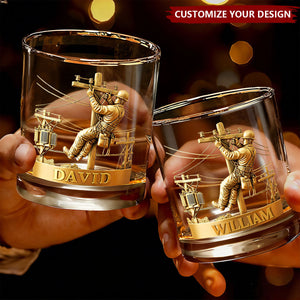 Lineman Round Whiskey Glass - Personalized Gifts For Lineman