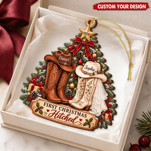 Custom First Christmas Married Ornament, Country Wedding Keepsake