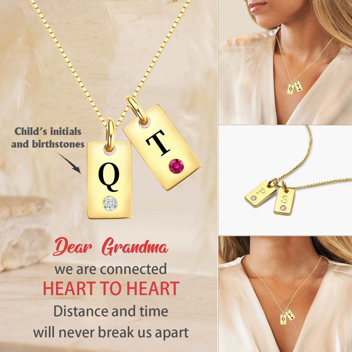 Personalized Birthstone and Initial Necklace-Gift for Grandma and Mom