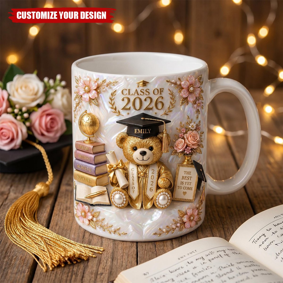 Personalized Class of 2026 Bear Graduation Mug