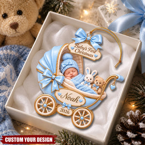 Baby Sleeping Inside An Carriage - Custom Baby’s First Christmas Ornament