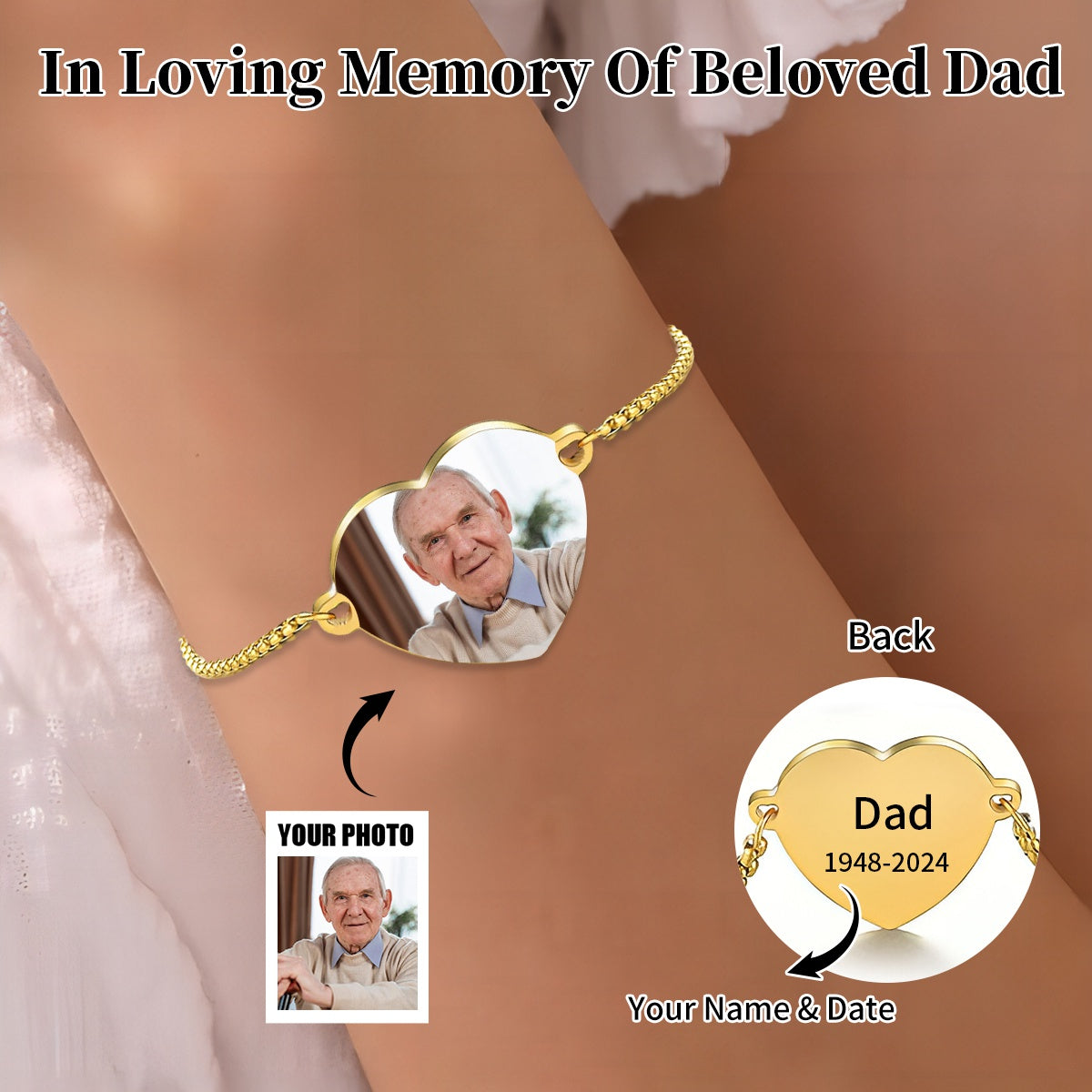 Personalized Photo Name&Date Memorial Bracelet