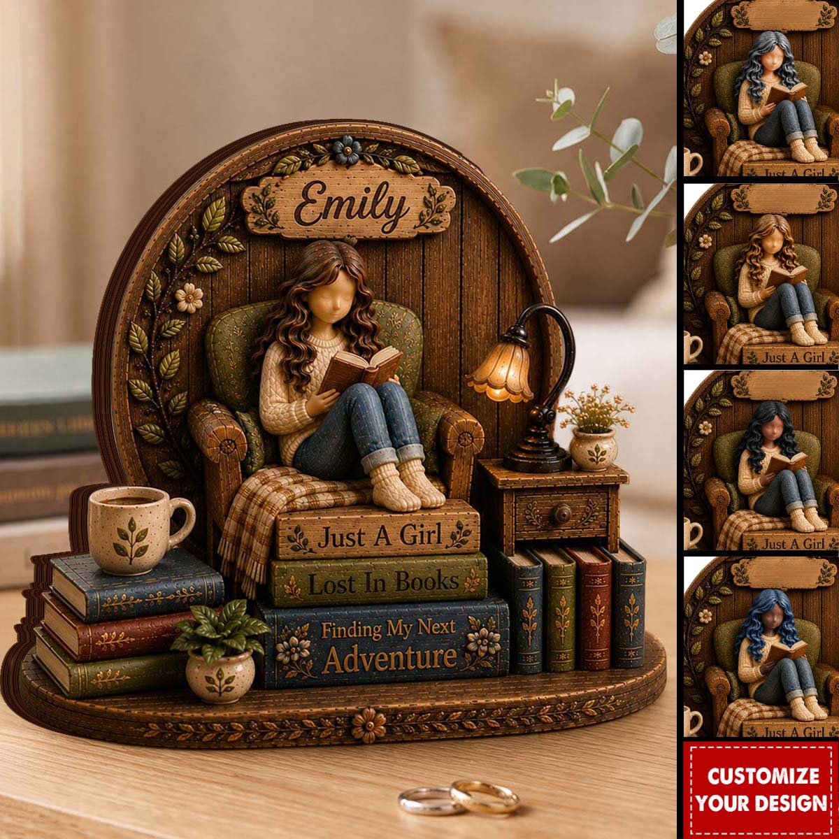 Personalized Wooden Book Lover Block, Just A Girl Who Loves Books Wooden Figurine