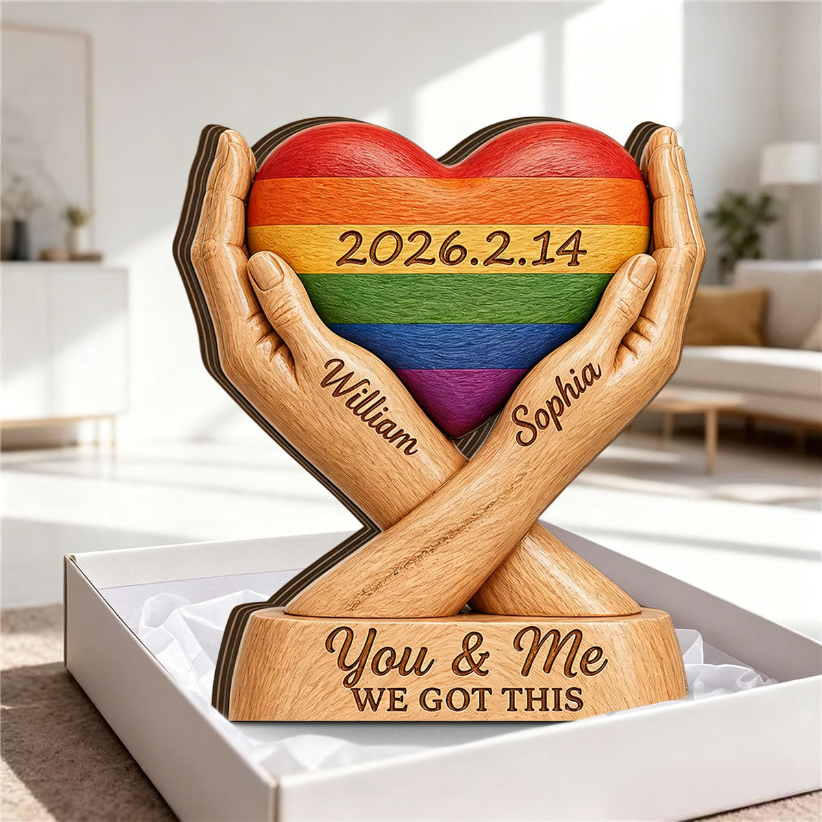 Love Is Love - Personalized Hearts Shaped Wood Plaque, LGBTQ Pride Gift