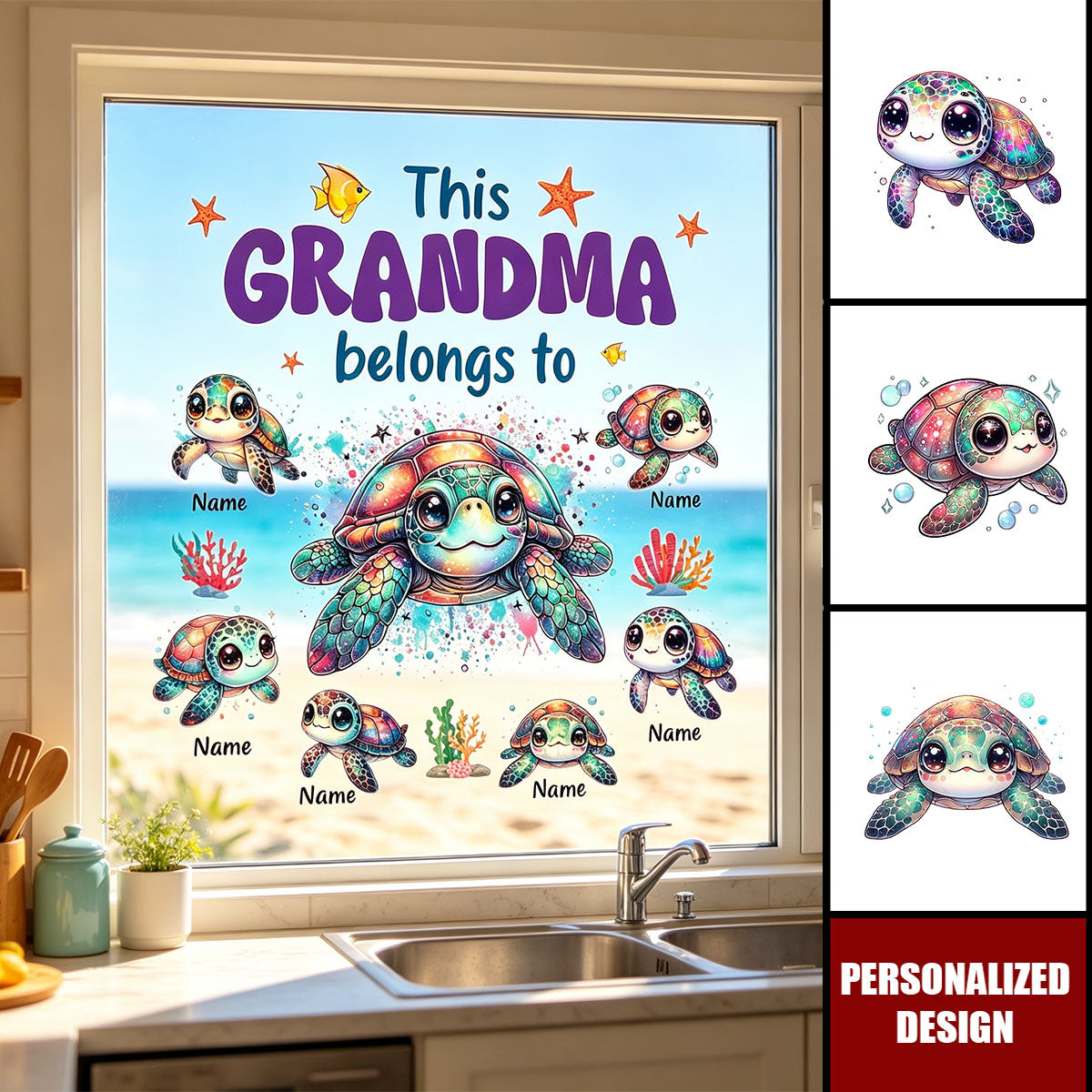 Personalized Kids Name Turtle Sticker, Gift For Family