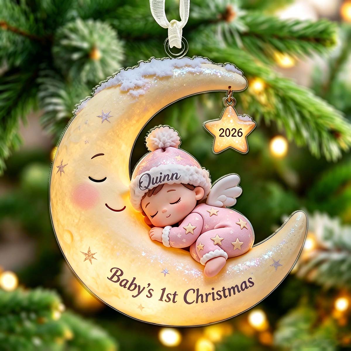 Custom Baby's First Christmas, Moon Acrylic Ornament