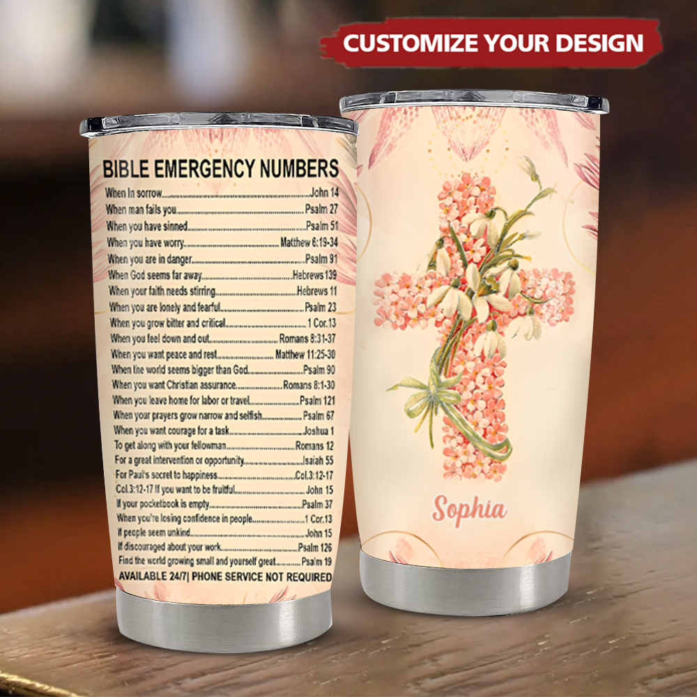 Stainless Steel Tumbler- Bible Emergency Numbers