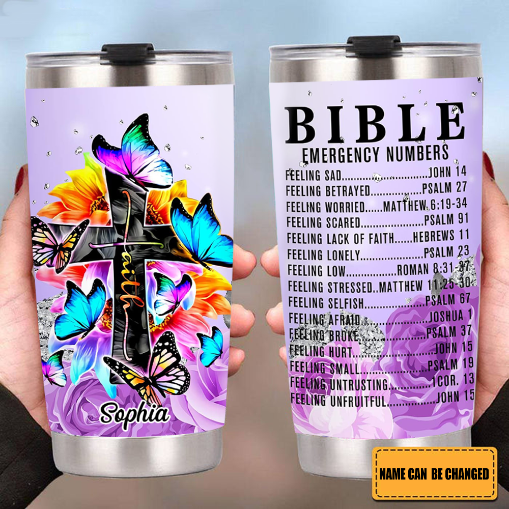 Personalized Steel Tumbler - Bible Emergency Numbers