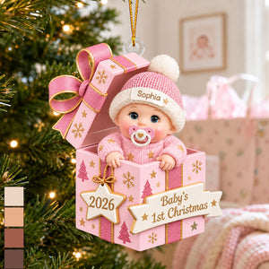 Personalized Baby First Christmas Ornament, Custom Name Baby Gift Box Keepsake