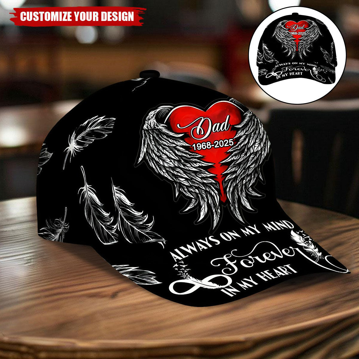 My Dad's Wings Cover My Heart - Personalized Memorial Classic Cap