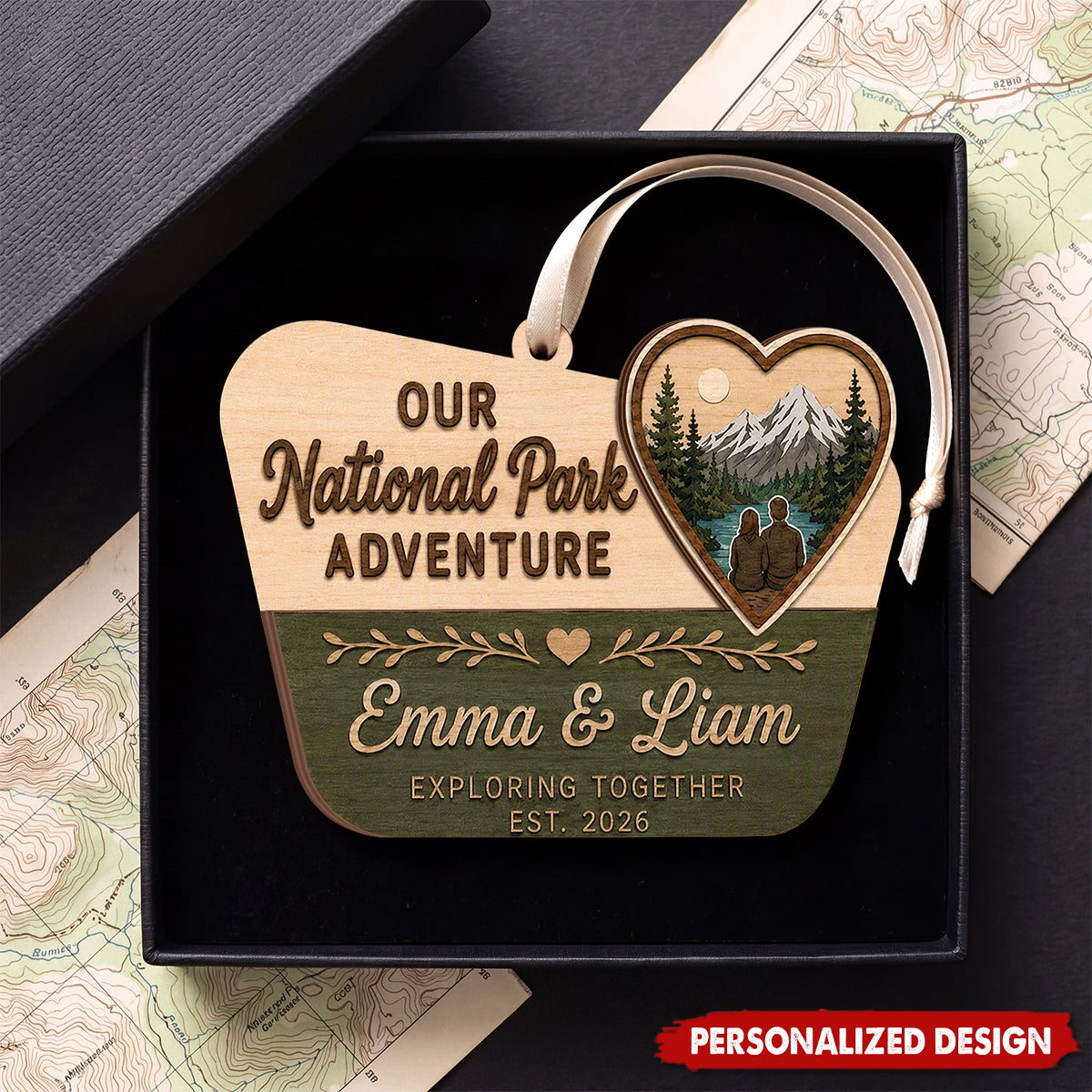 Personalized National Park Wood Ornament, Couple Adventure Christmas Ornament