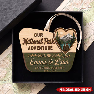 Personalized National Park Wood Ornament, Couple Adventure Christmas Ornament
