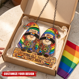 Personalized LGBTQ Couple Window Hanging,  Growing Old Together Gift