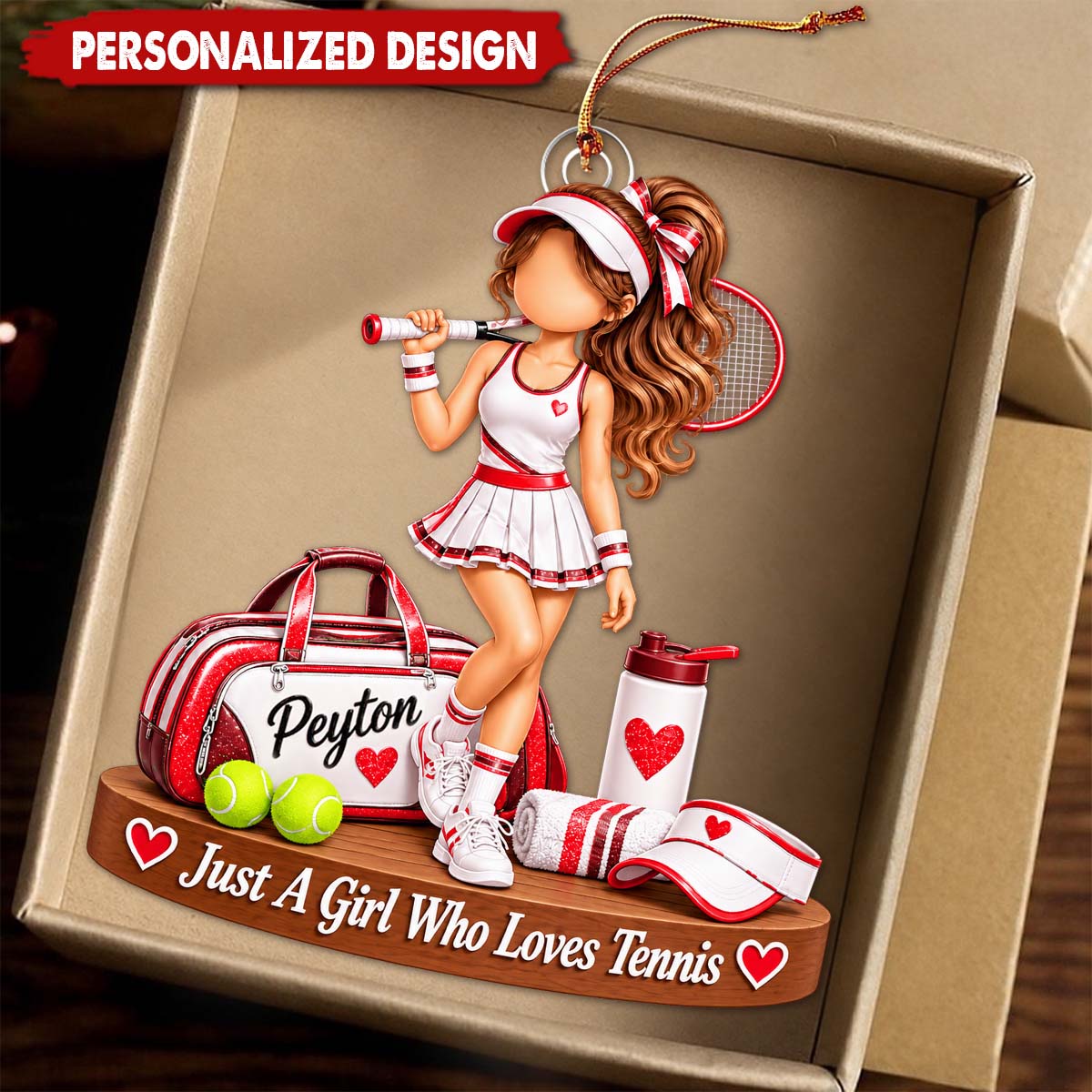 Personalized Tennis Girl Ornament, Custom Name Tennis Player Christmas Gift