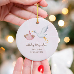 Personalized Stork Baby Announcement Ceramic Ornament
