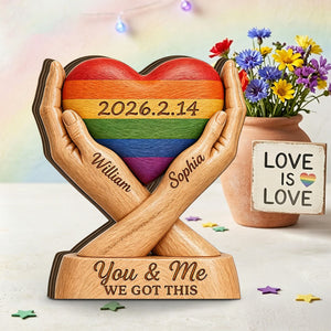 Love Is Love - Personalized Hearts Shaped Wood Plaque, LGBTQ Pride Gift