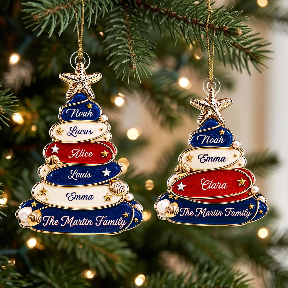 Personalized Family Sea Glass Ornament, Patriotic Christmas Gift