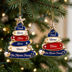 Personalized Family Sea Glass Ornament, Patriotic Christmas Gift
